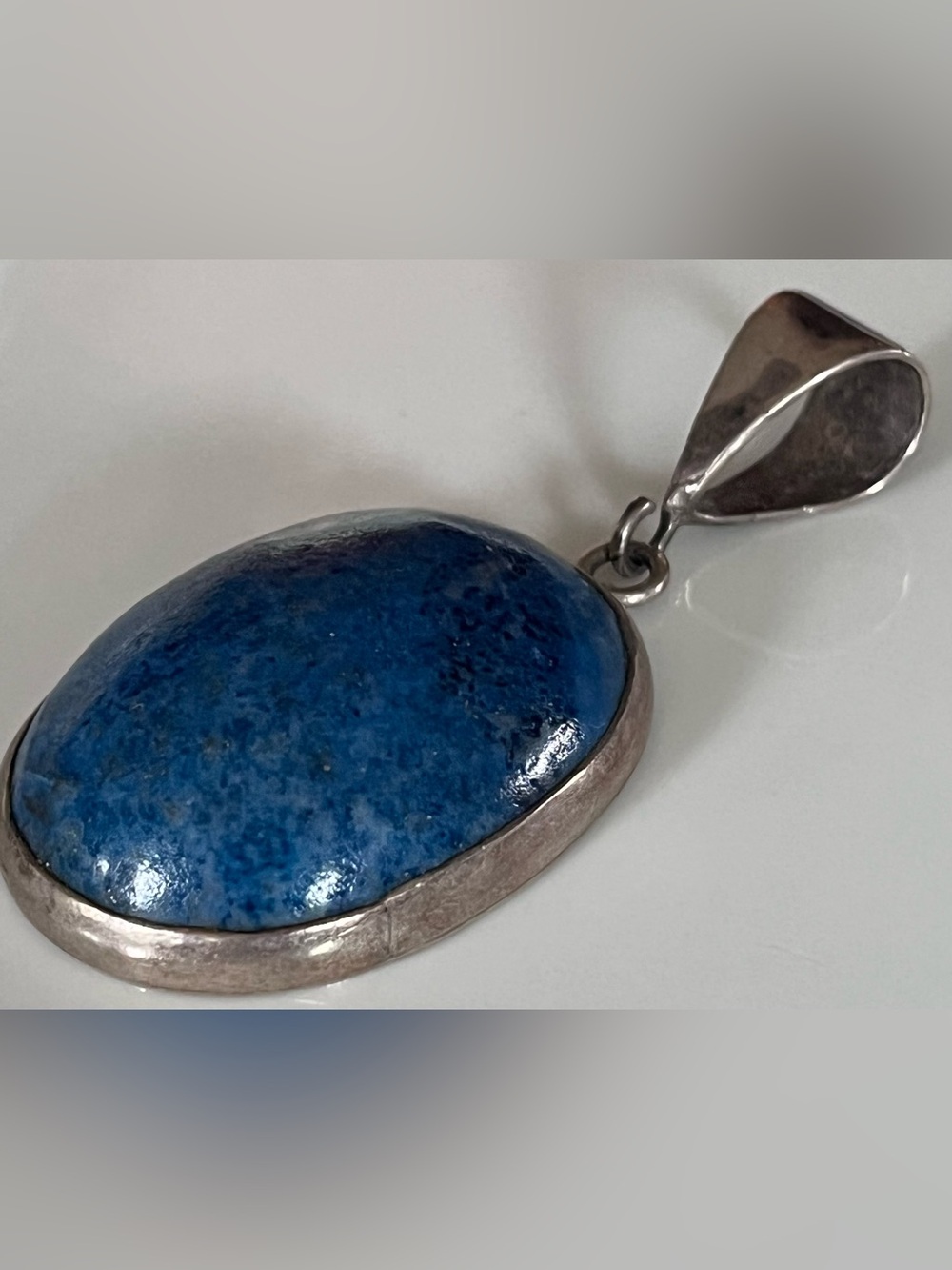 Vintage Lapiz Lazuli set in Sterling Silver Pendant Necklace Large 3”